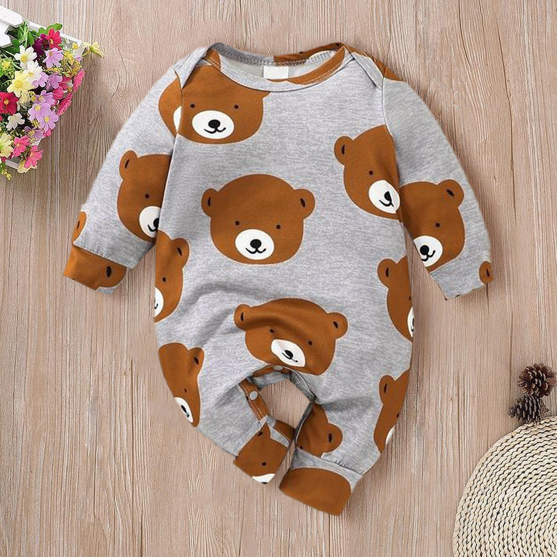 Adorable Bear Printed Long Sleeve Baby Jumpsuit