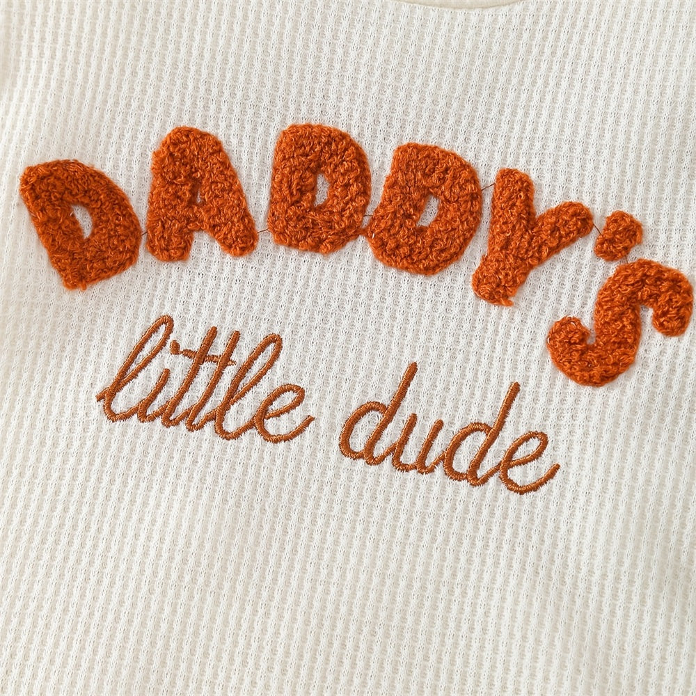 2PCS Daddy's Little Dude Letter Embroidery Short Sleeve Baby Set