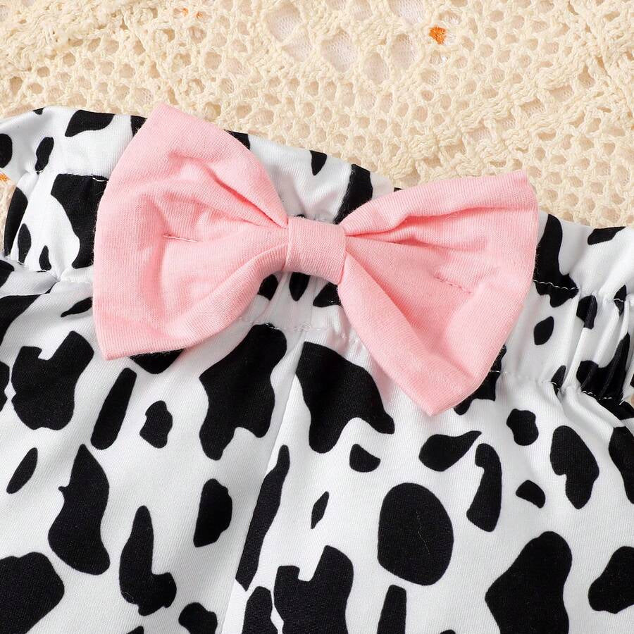 3PCS Mama's Baby Letter Cow Printed Long Sleeve Baby Set