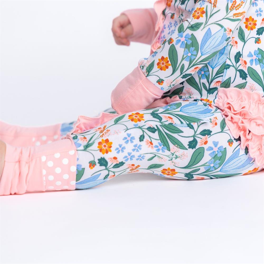 Allover Floral Print Ruffle Zipper Baby Jumpsuit