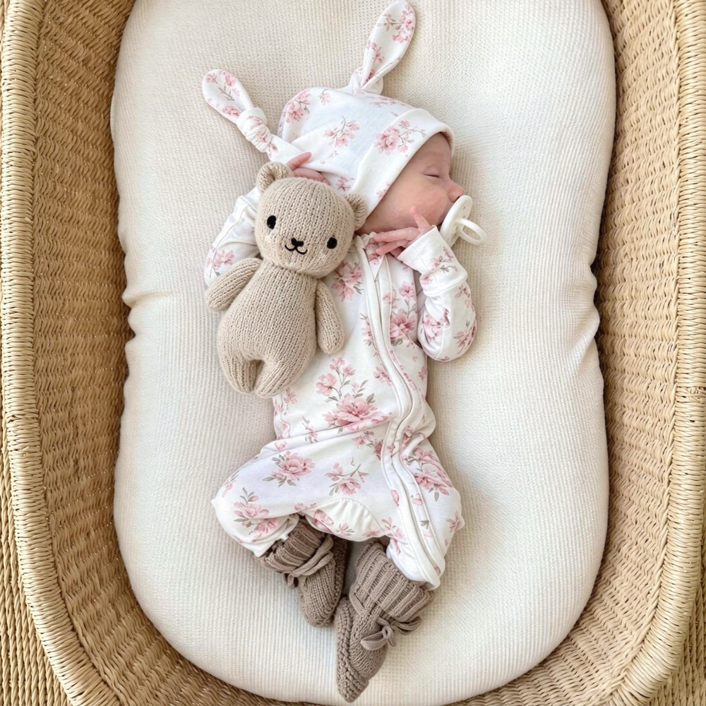 2PCS Sweet Floral Print Zipper Long Sleeve Baby Jumpsuit