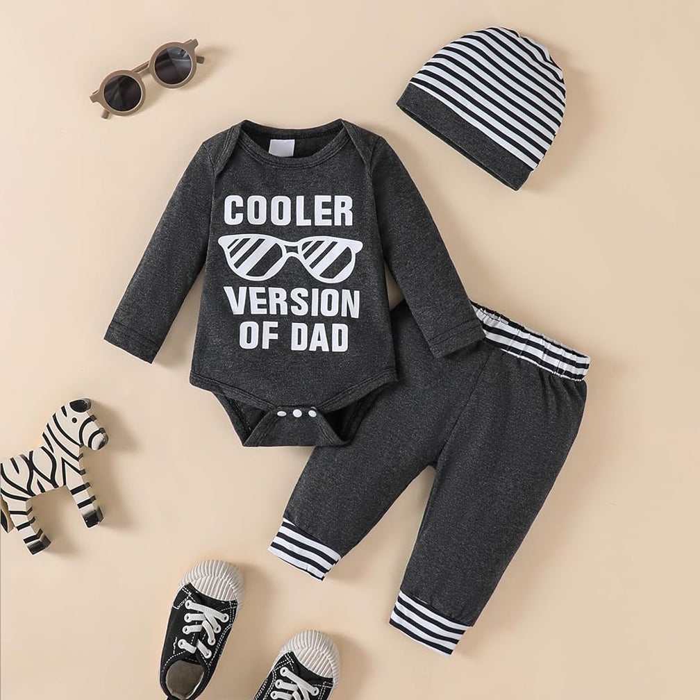 3PCS Cooler Version of Dad Letter Stripe Printed Baby Set