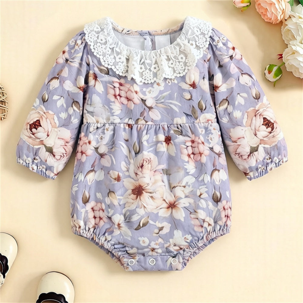 Timeless Floral Printed Long Sleeve Baby Girl Romper