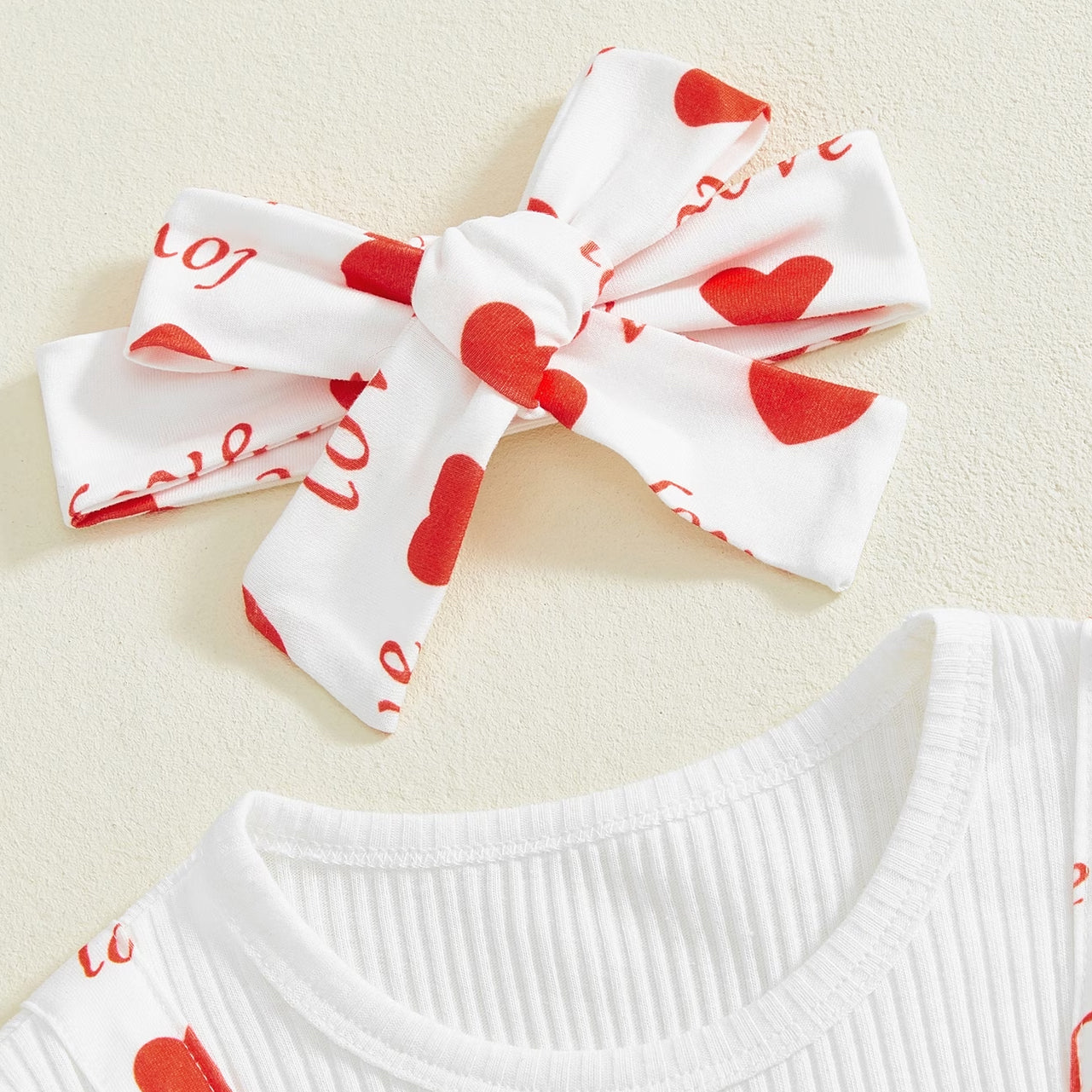 2PCS Cute Love Letter Heart Printed Long Sleeve Baby Jumpsuit