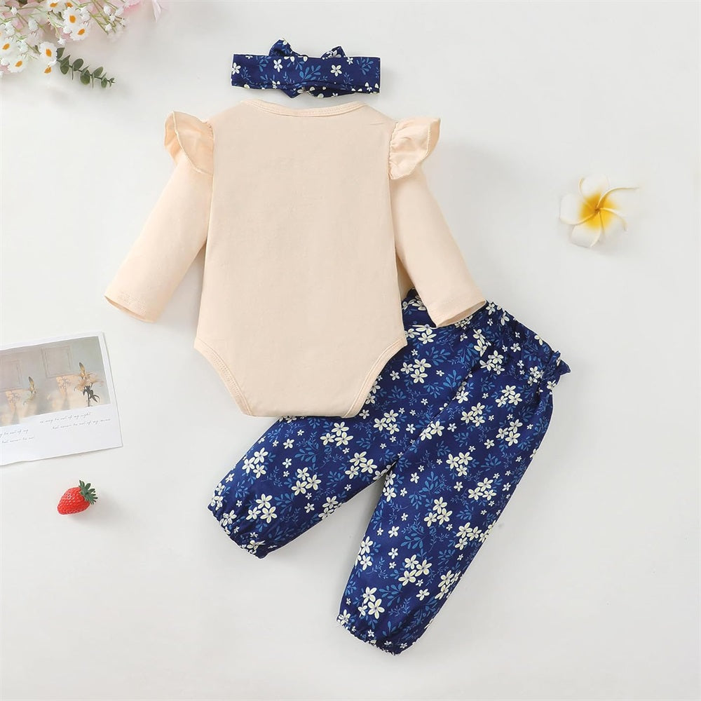 3PCS Comfy Floral Printed Long Sleeve Baby Set