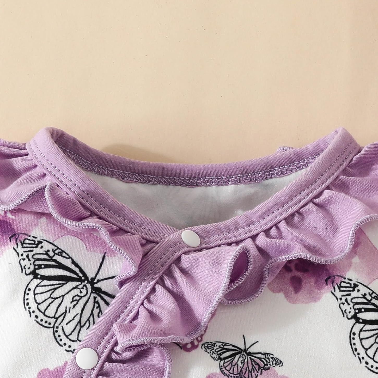 2PCS Elegant Floral Butterfly Printed Bow Long Sleeve Baby Jumpsuit