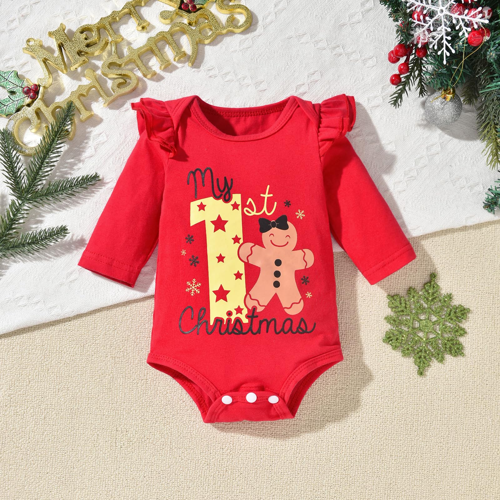 4PCS My 1st Christmas Letter Printed Baby Set