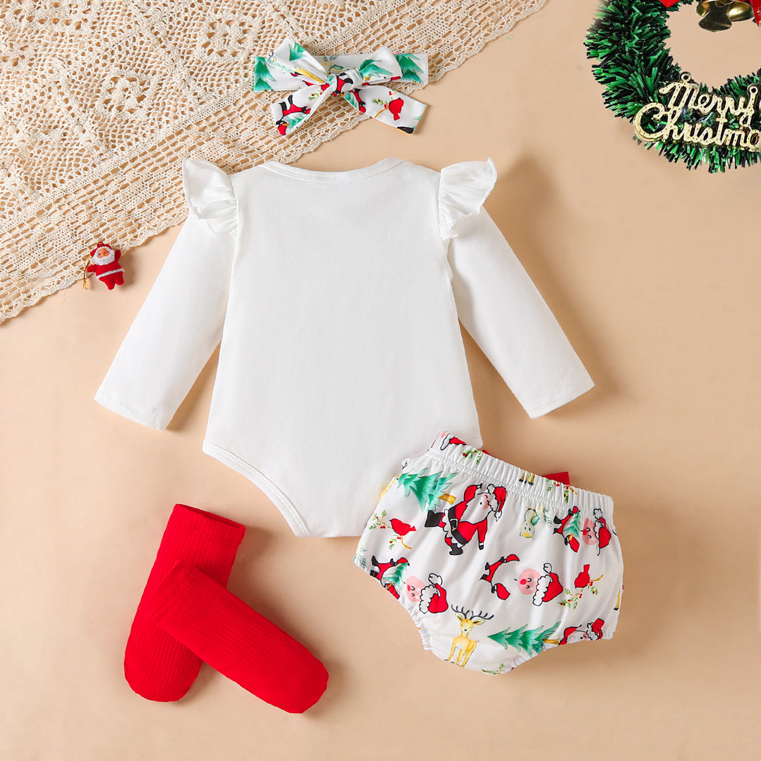 4PCS My First Christmas Element Letter Printed Baby Set