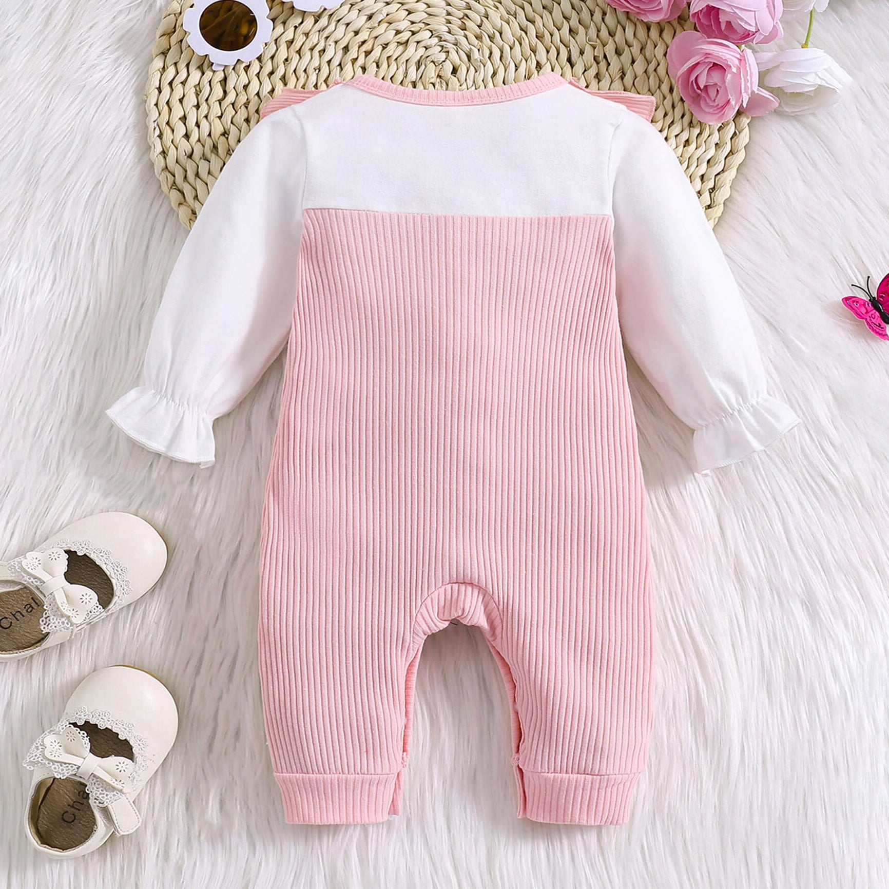 Trendy Solid Color Bow Decoration Long Sleeve Baby Jumpsuit