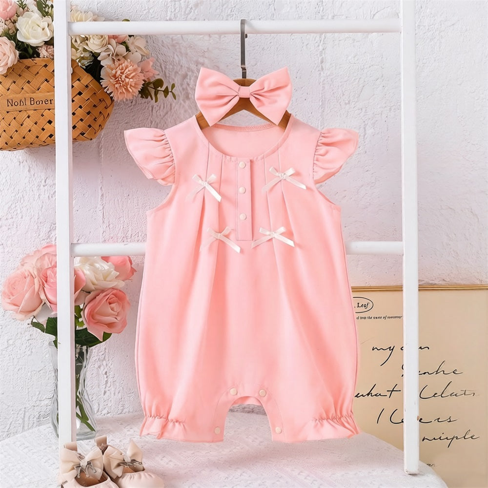 2PCS Lovely Solid Color Fly Sleeve Baby Jumpsuit