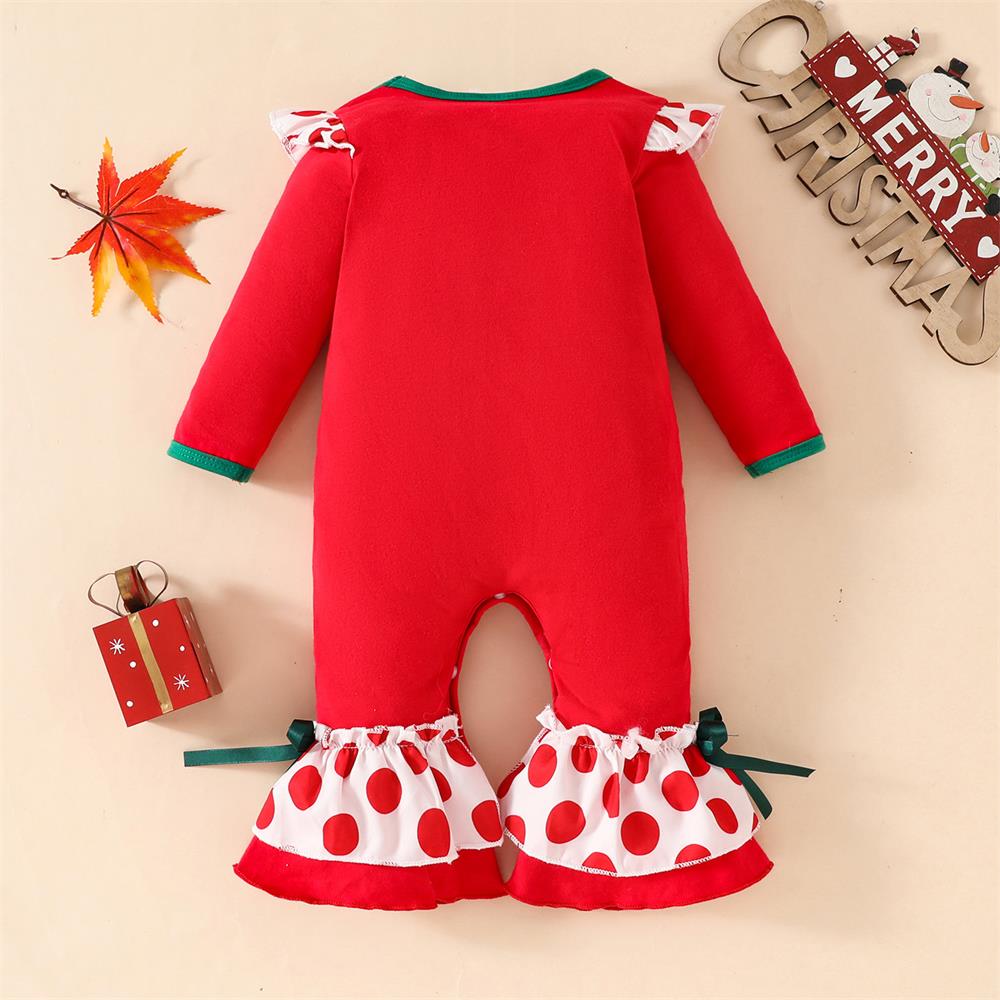 Christmas Elk Embroidery Print Long Sleeve Baby Jumpsuit