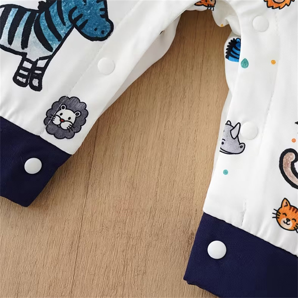 Casual Animal Print Long Sleeve Baby Boy Jumpsuit