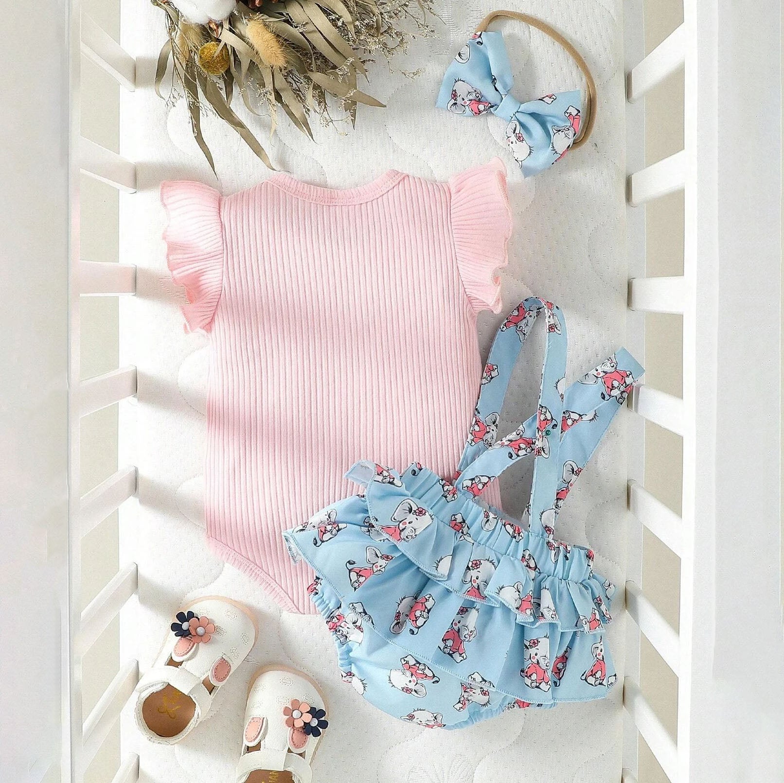 3PCS Lovely Cow Printed Sleeveless Baby Set