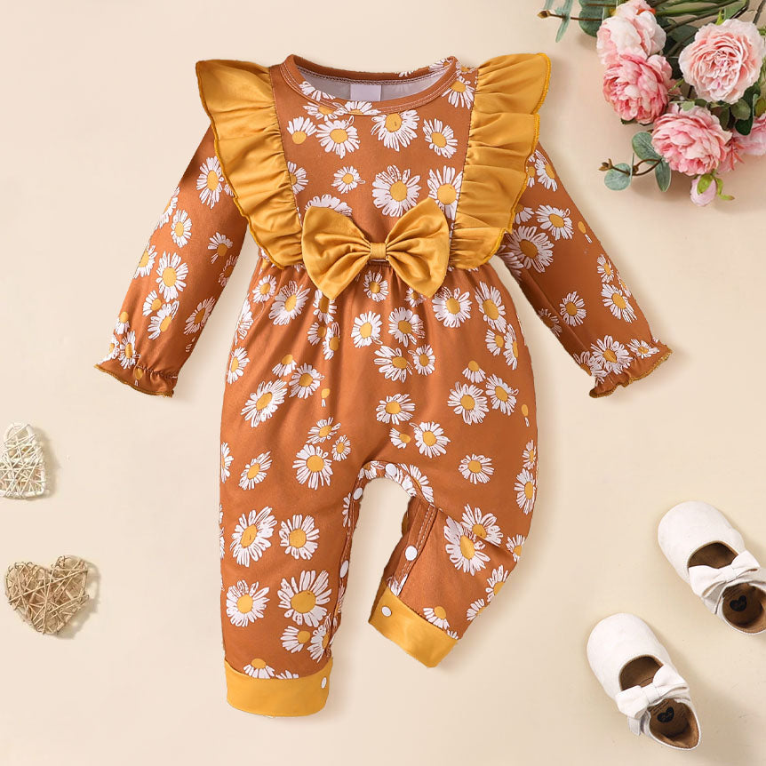 Allover Daisy Printed Long Sleeve Baby Jumpsuit