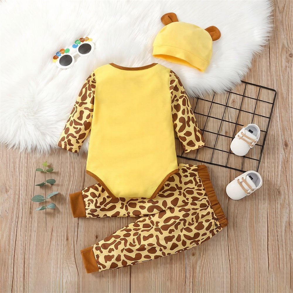 3PCS Adorable Giraffe Printed Long Sleeve Baby Set