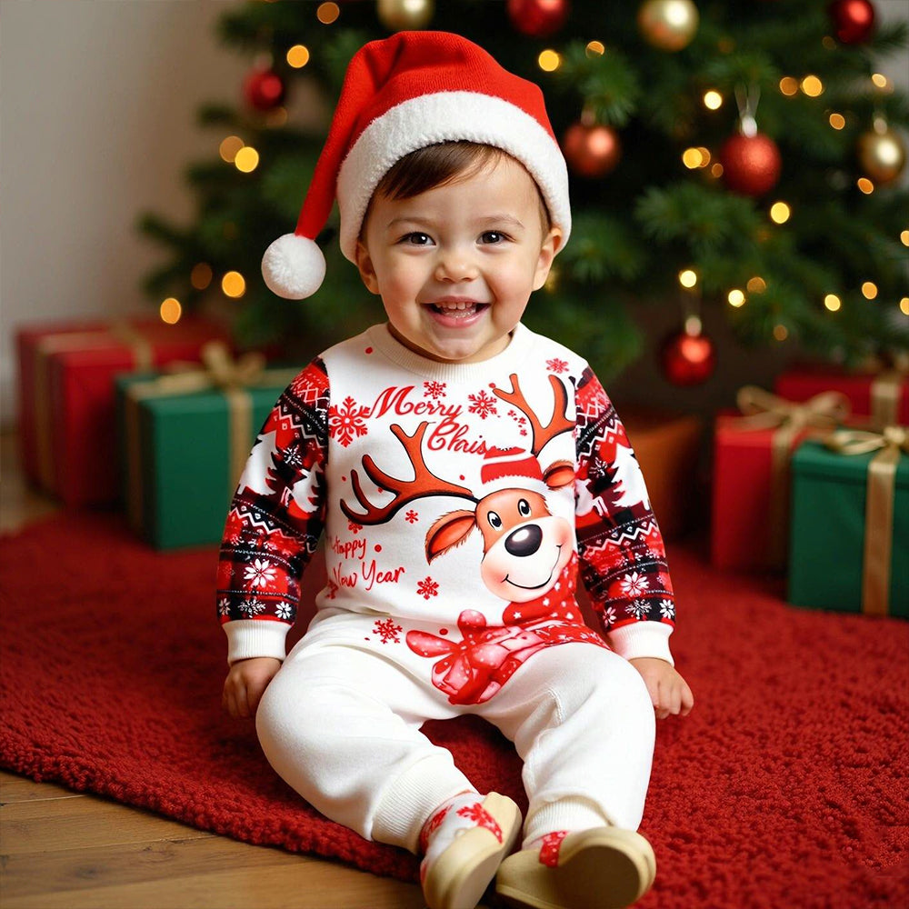 Casual Wapiti Print Long Sleeve Christmas Baby Jumpsuit