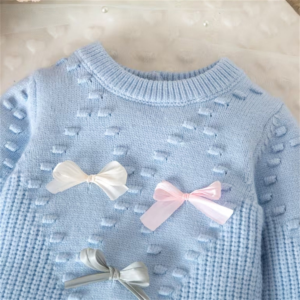 Sweet Bow Long Sleeve Knitted Baby Jumpsuit