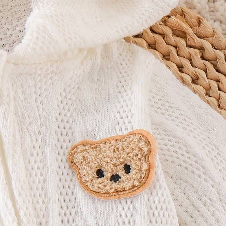 Sweet Bear Applique Long Sleeve Knitted Baby Zipper Hoodie Jumpsuit