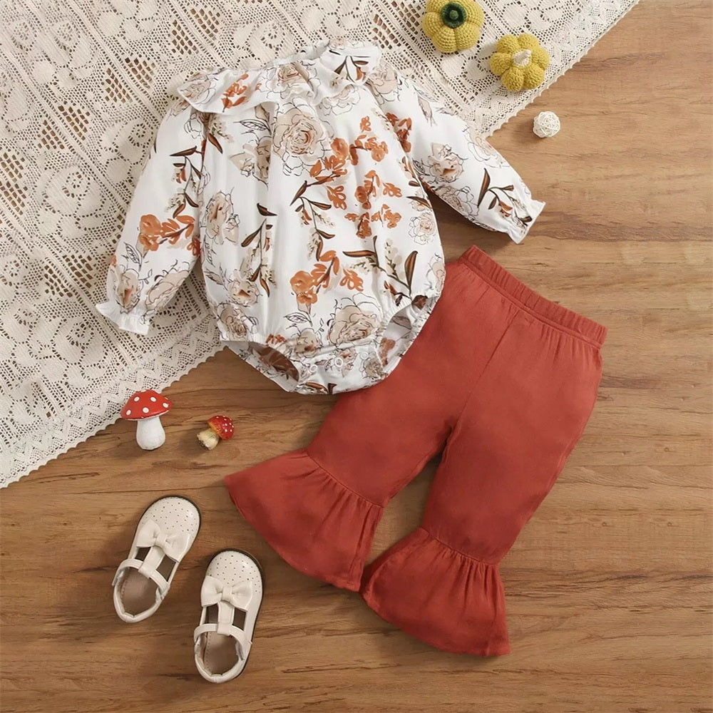 2PCS Fashion Floral Print Long Sleeve Baby Set