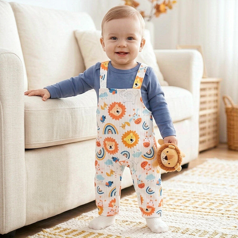 2PCS Cute Animal Print Long Sleeve Baby Boy Overalls Set