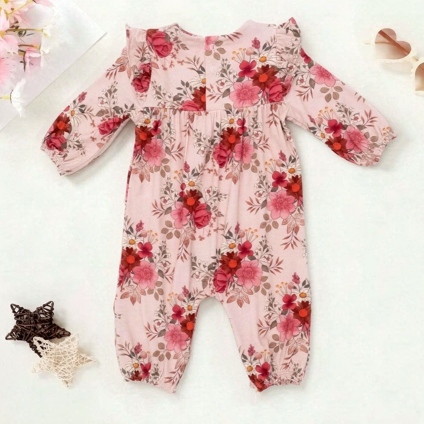 Charming All-Over Floral Printed Long Sleeve Baby Jumpsuit