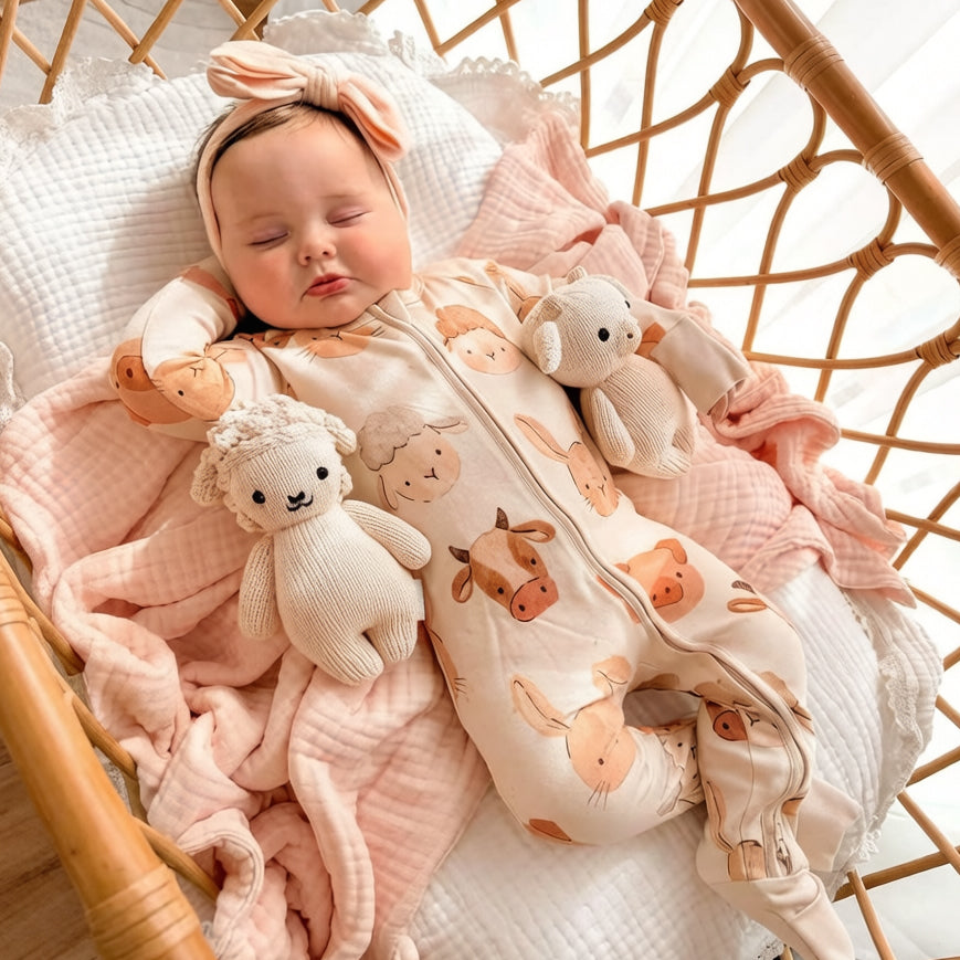 Adorable Animal Print Zipper Long Sleeve Baby Jumpsuit
