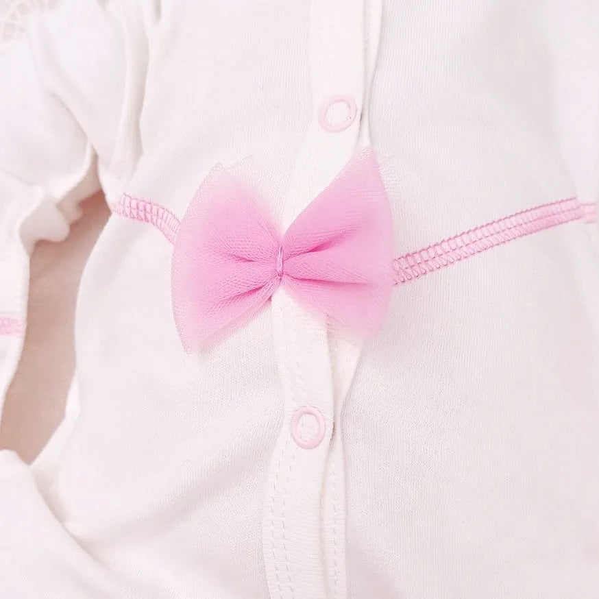 2PCS Elegant Solid Color Bow Long Sleeve Baby Girl Jumpsuit