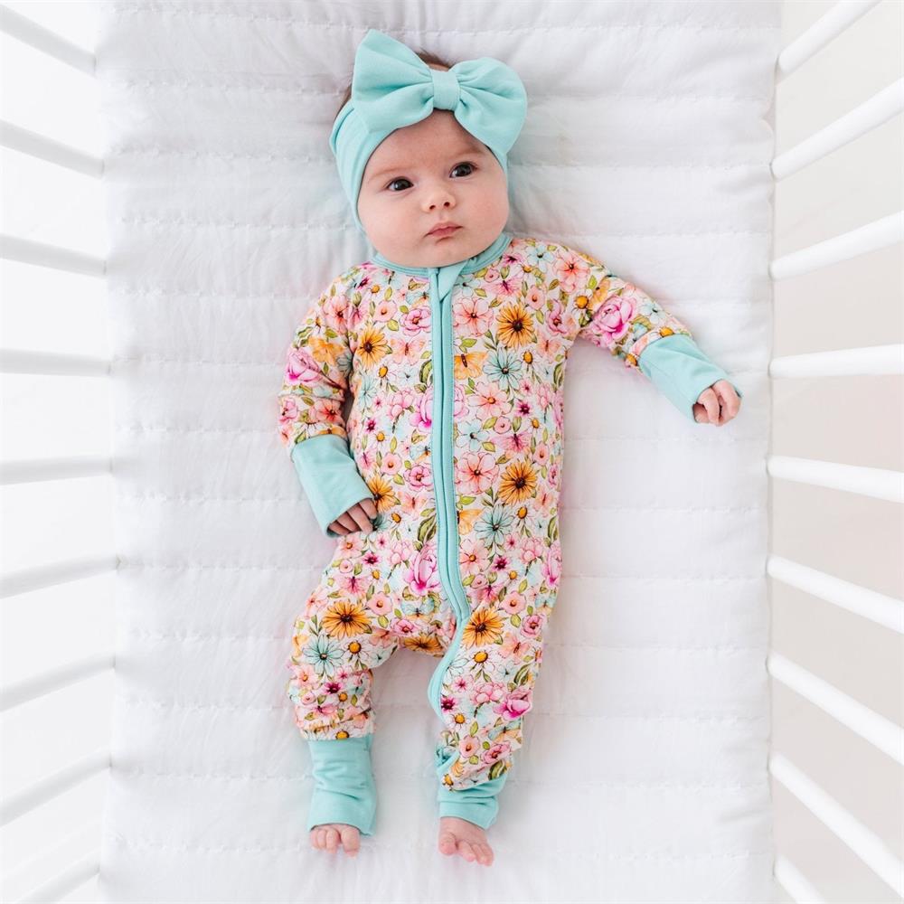 2PCS Comfy Allover Floral Print Zipper Baby Jumpsuit