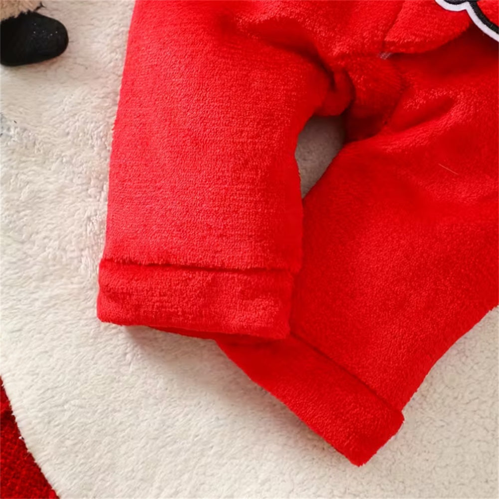 Santa Embroidery Long Sleeve Baby Hooded Jumpsuit