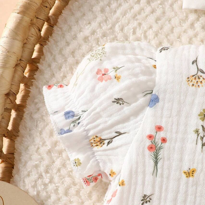 2PCS Exquisite Floral Print Short Sleeve Baby Jumpsuit