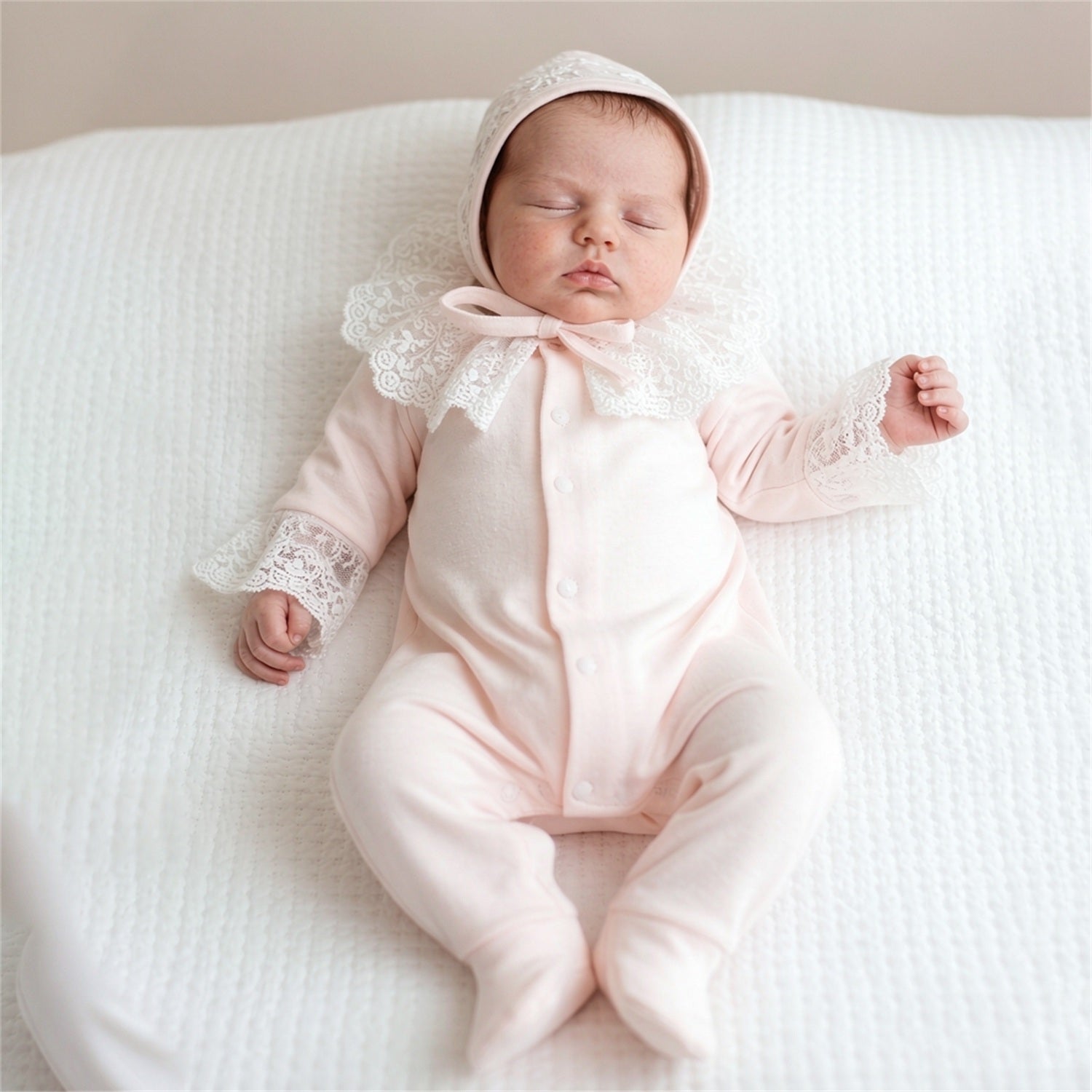2PCS Pure Solid Color Lace Trim Baby Girl Jumpsuit