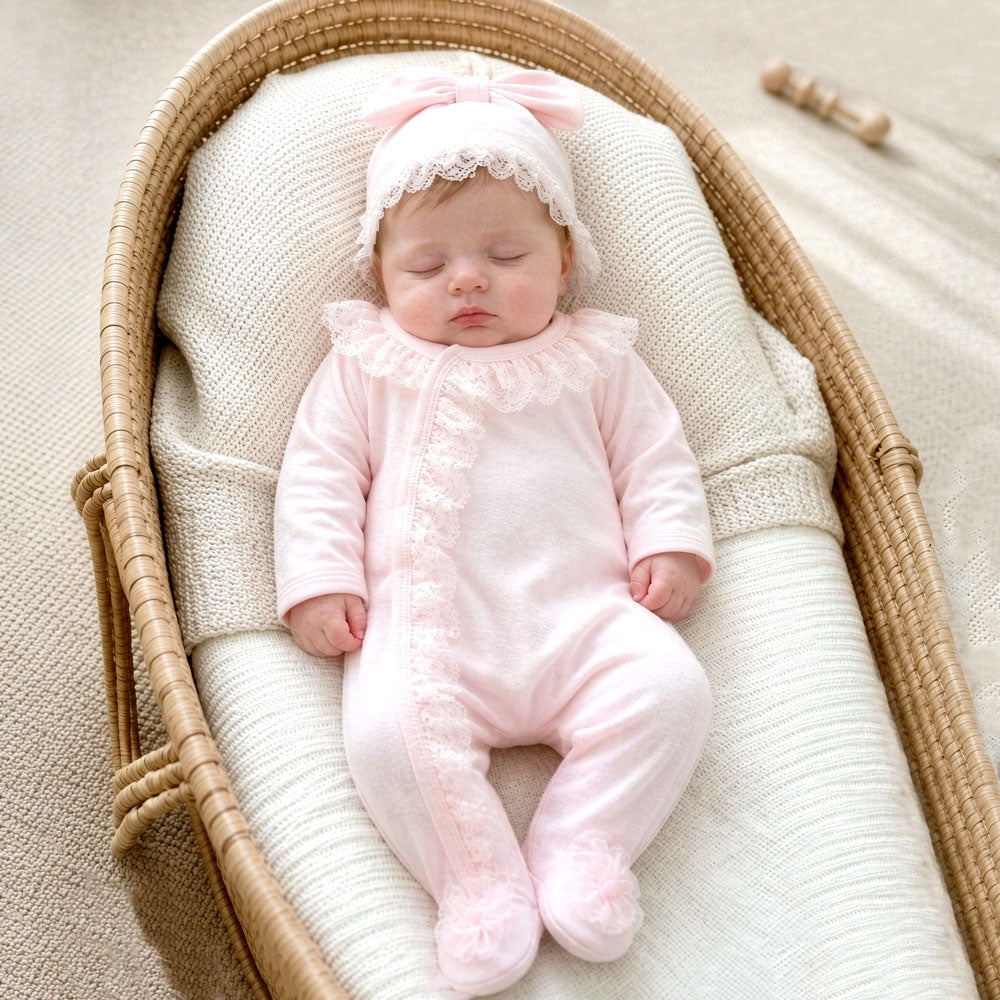 2PCS Pure Solid Color Long Sleeve Lace Baby Girl Jumpsuit