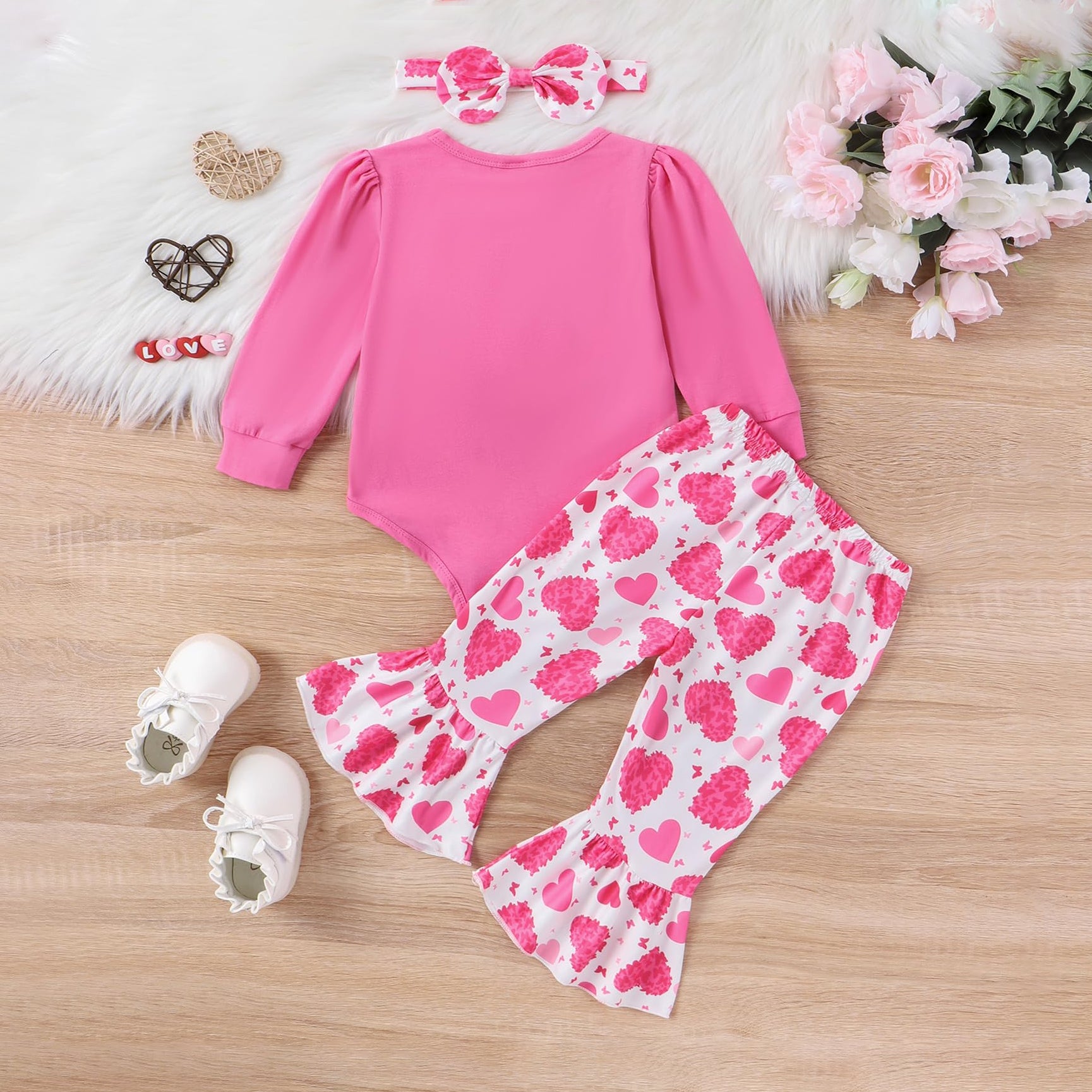 3PCS Daddy's Girl Letter Heart Printed Long Sleeve Baby Set