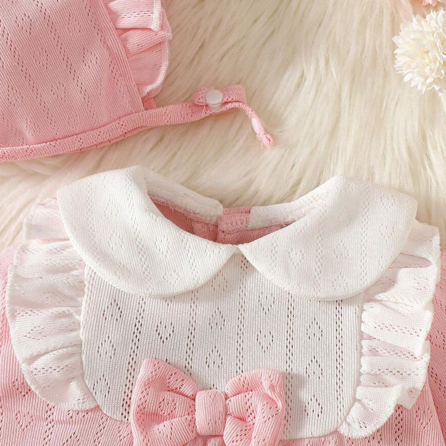 2PCS Sweet Color Block Knit Long Sleeve Baby Jumpsuit
