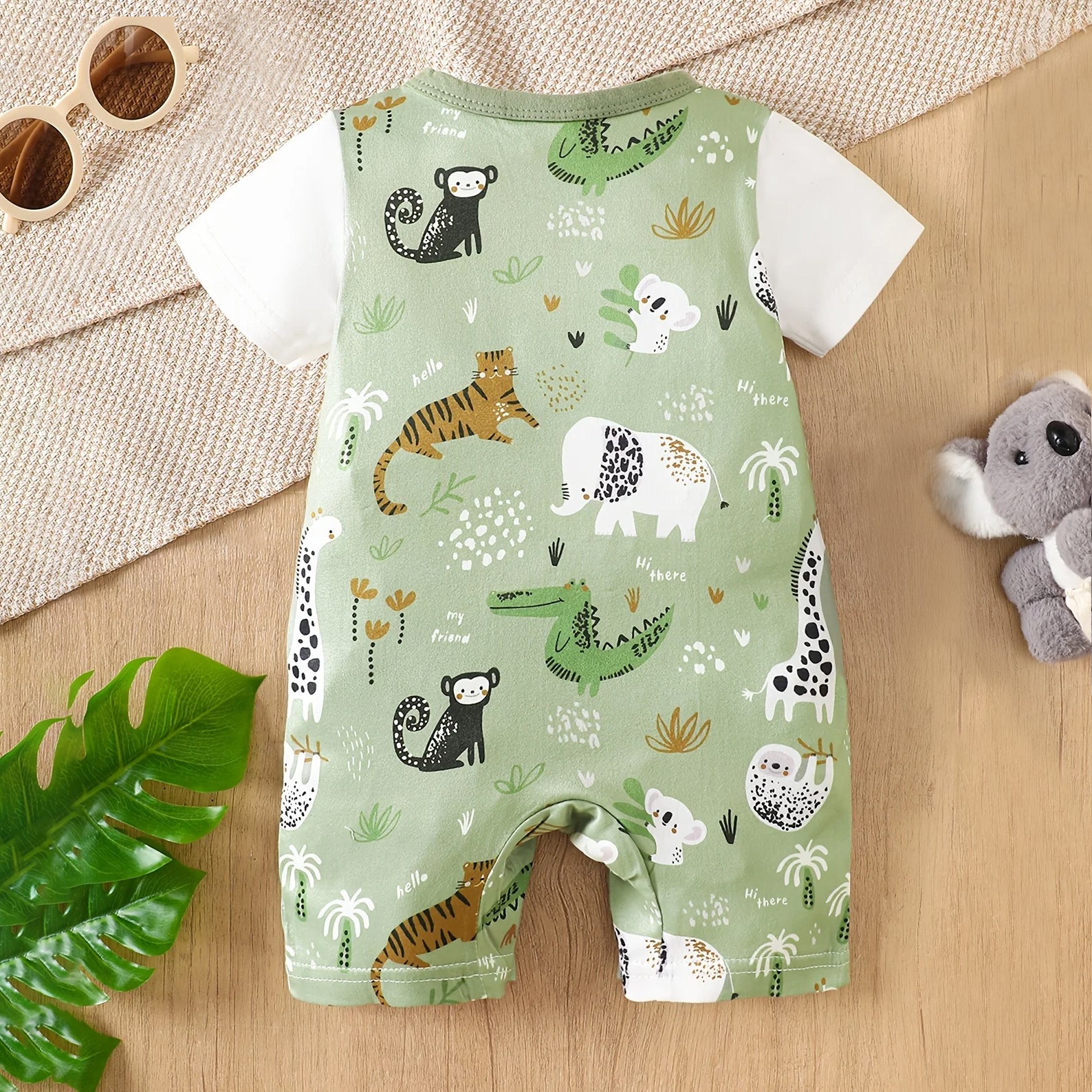 Adorable Koala Print Short Sleeve Baby Jumpsuit
