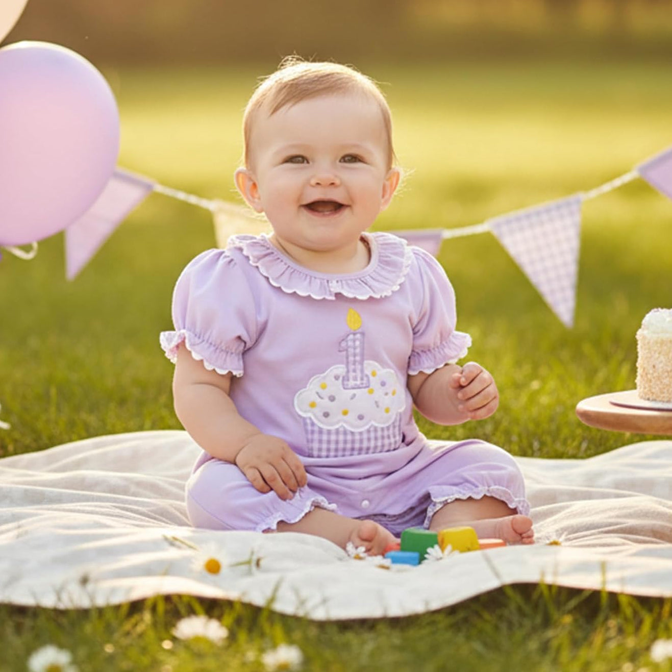 Sweet Cake Embroidery Short Sleeve Baby Jumpsuit