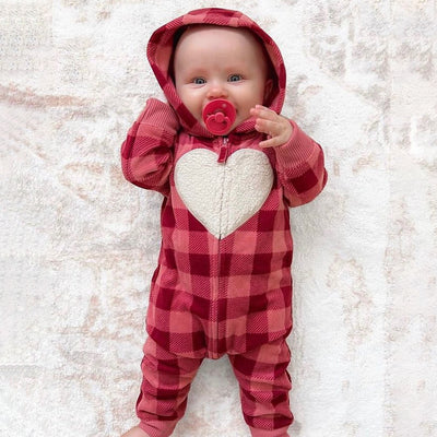 Classic Plaid Printed Baby Hooded Jumpsuit