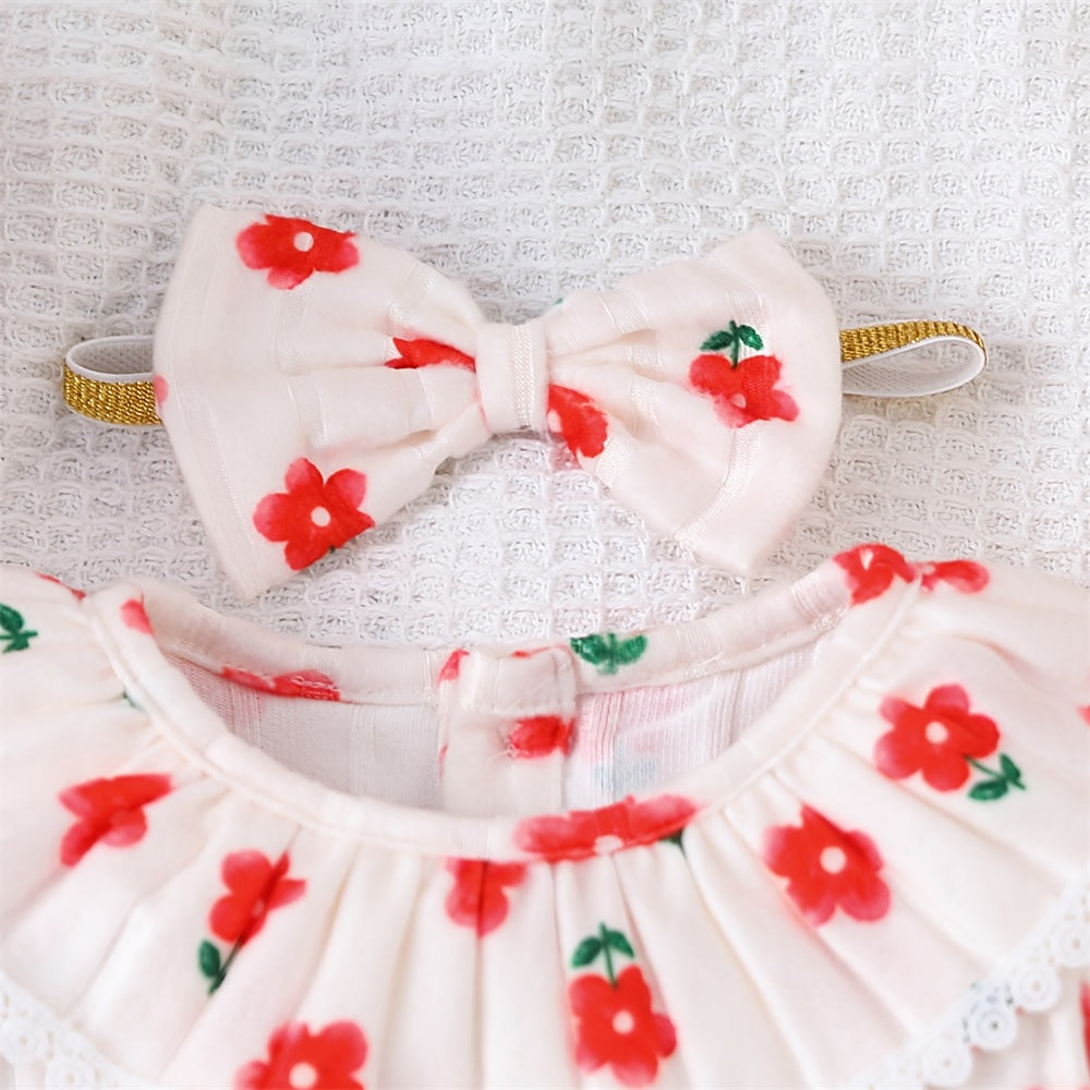 2PCS Cheerful Floral Printed Long Sleeve Baby Romper