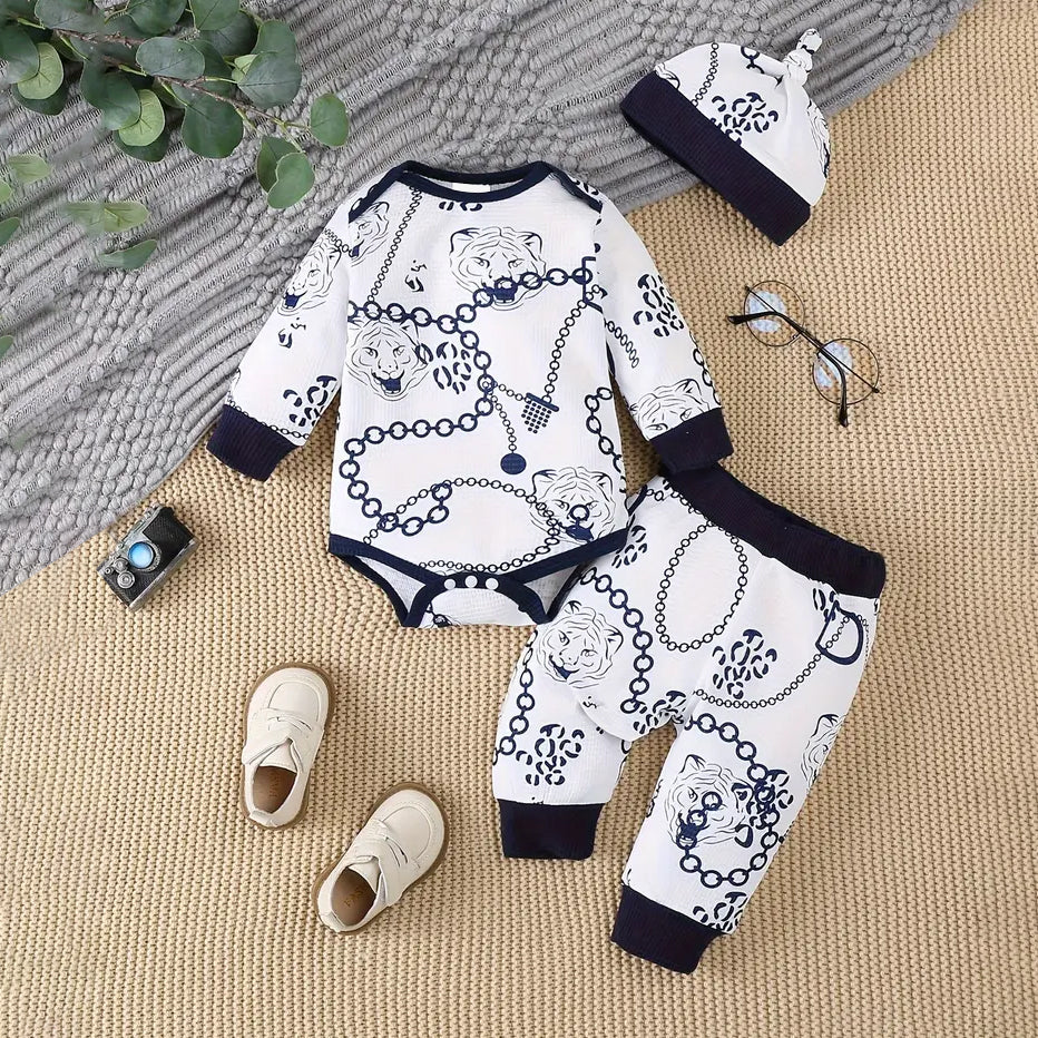 3PCS Cartoon Tiger Printed Long Sleeve Baby Set