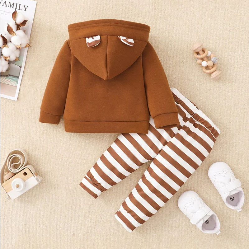 2PCS Athleisure Stripe Printed Hoodie Baby Set