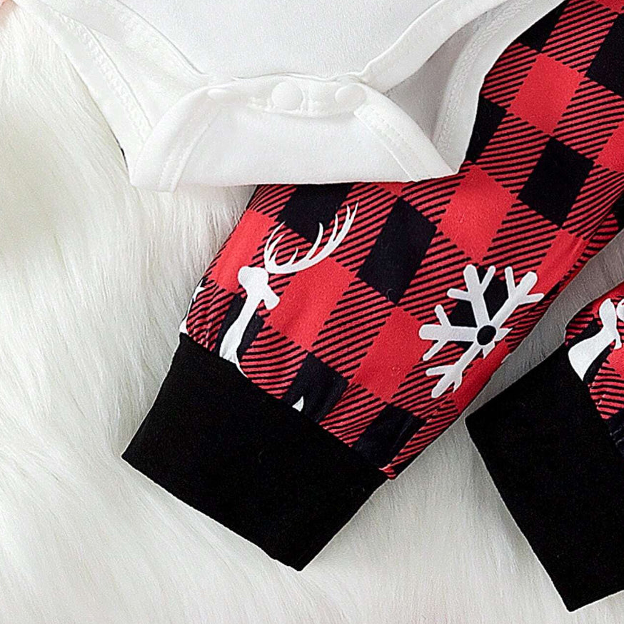 3PCS My 1st Christmas Letter Plaid Printed Baby Set
