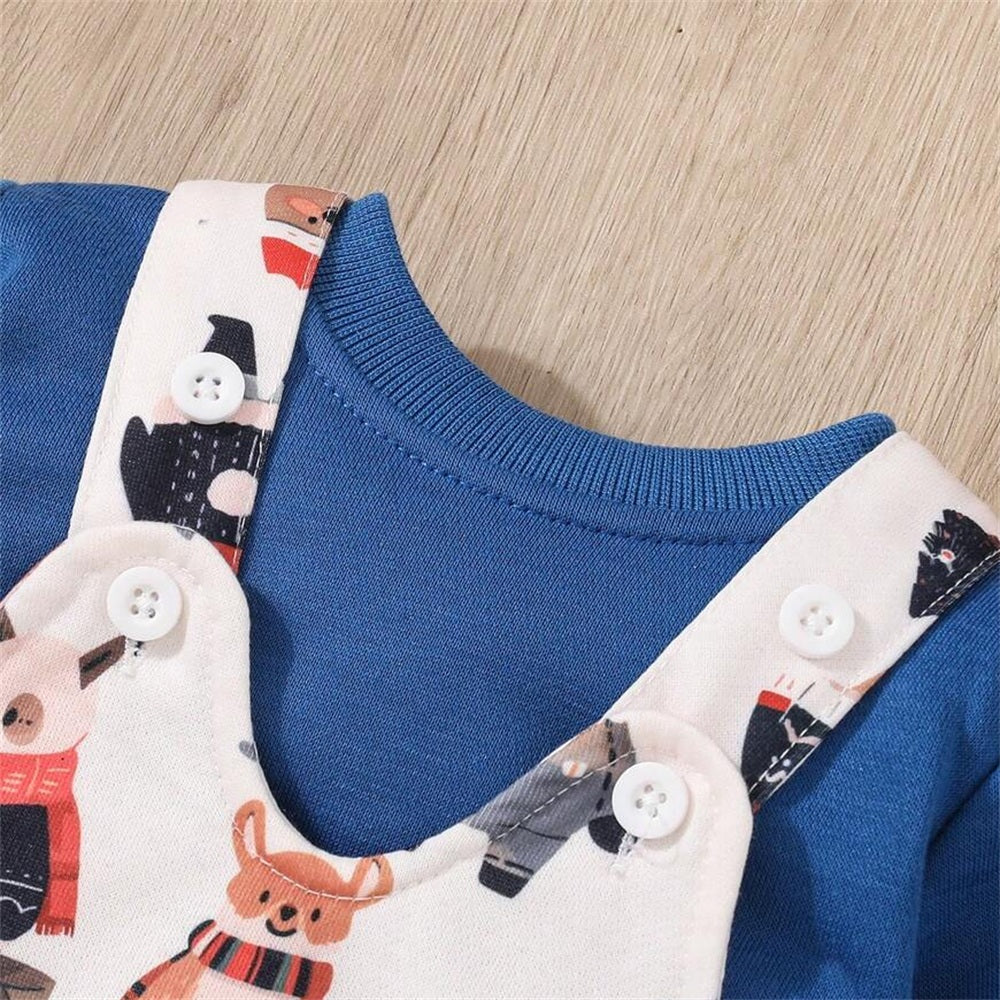 Cute Christmas Tree Animal Print Long Sleeve Baby Jumpsuit