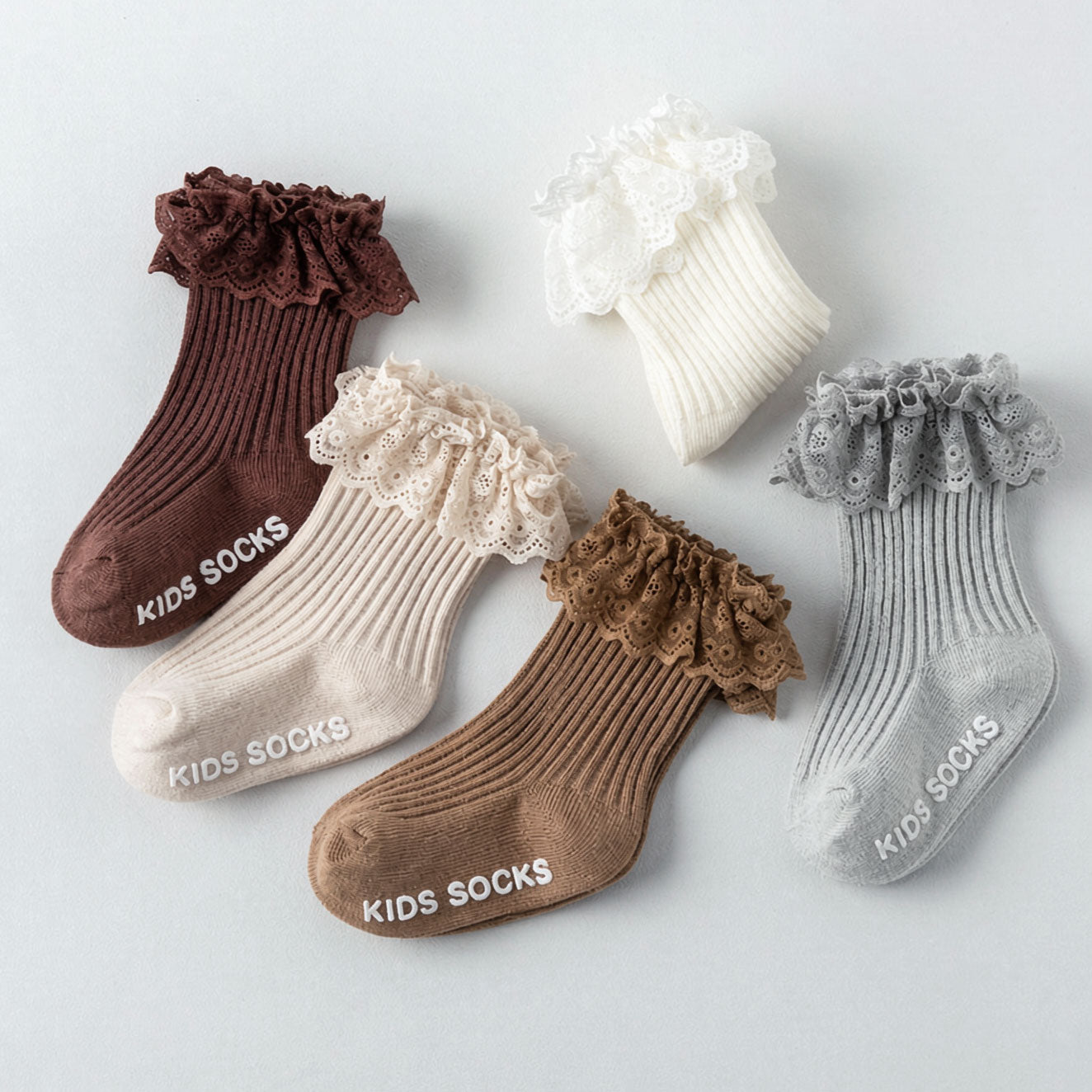 Cute Ribbed Lace Ruffle Mid Calf Baby Socks