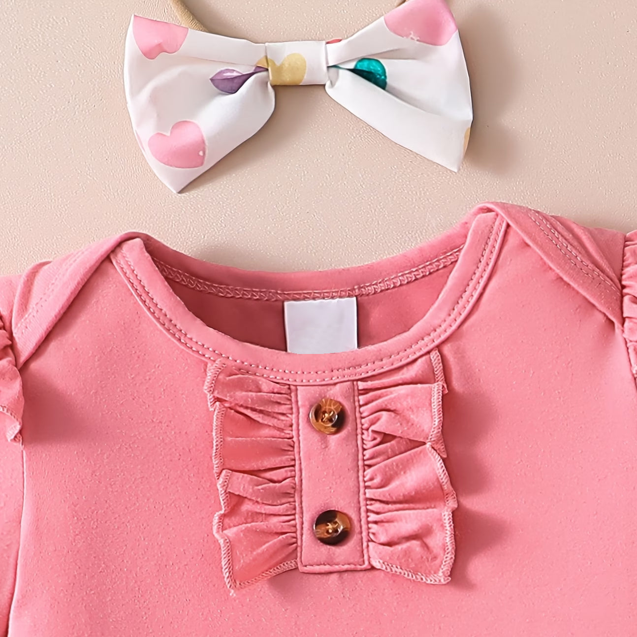 3PCS Fashion Heart Print Bow Long Sleeve Baby Skirt Set