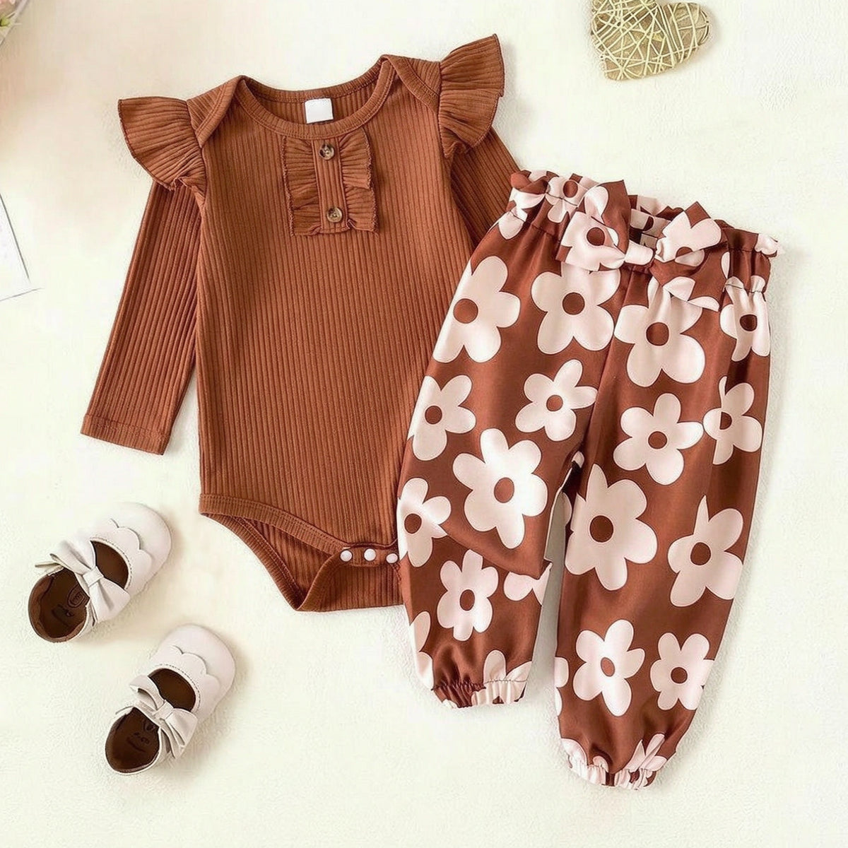 2PCS Pretty Floral Print Long Sleeve Baby Girl Set