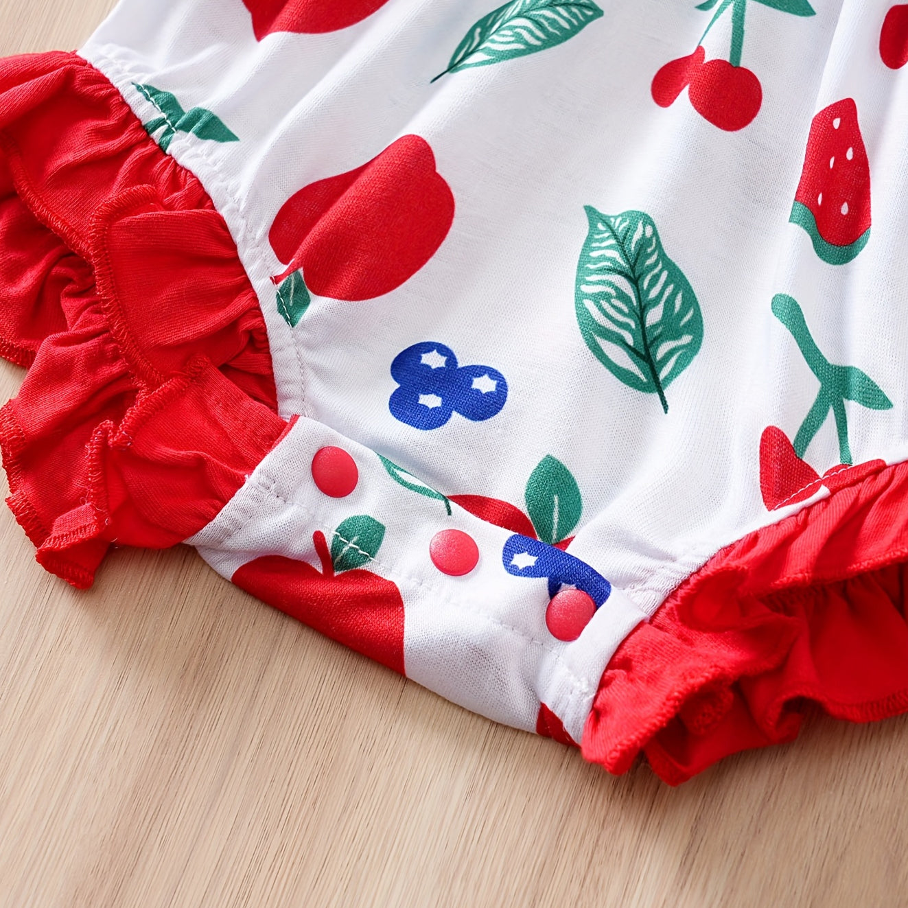 Cheerful Fruit & Leaf Print Sleeveless Baby Girl Romper