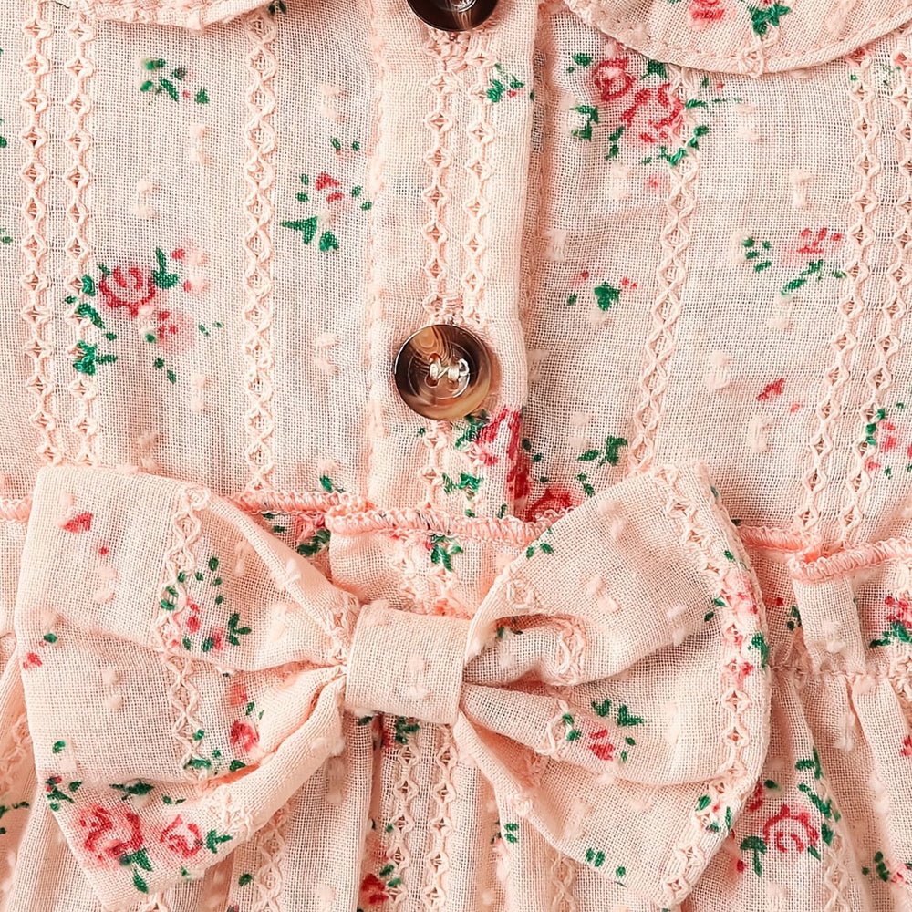 2PCS Delightful Baby Girl Floral Print Bow Long Sleeve Jumpsuit