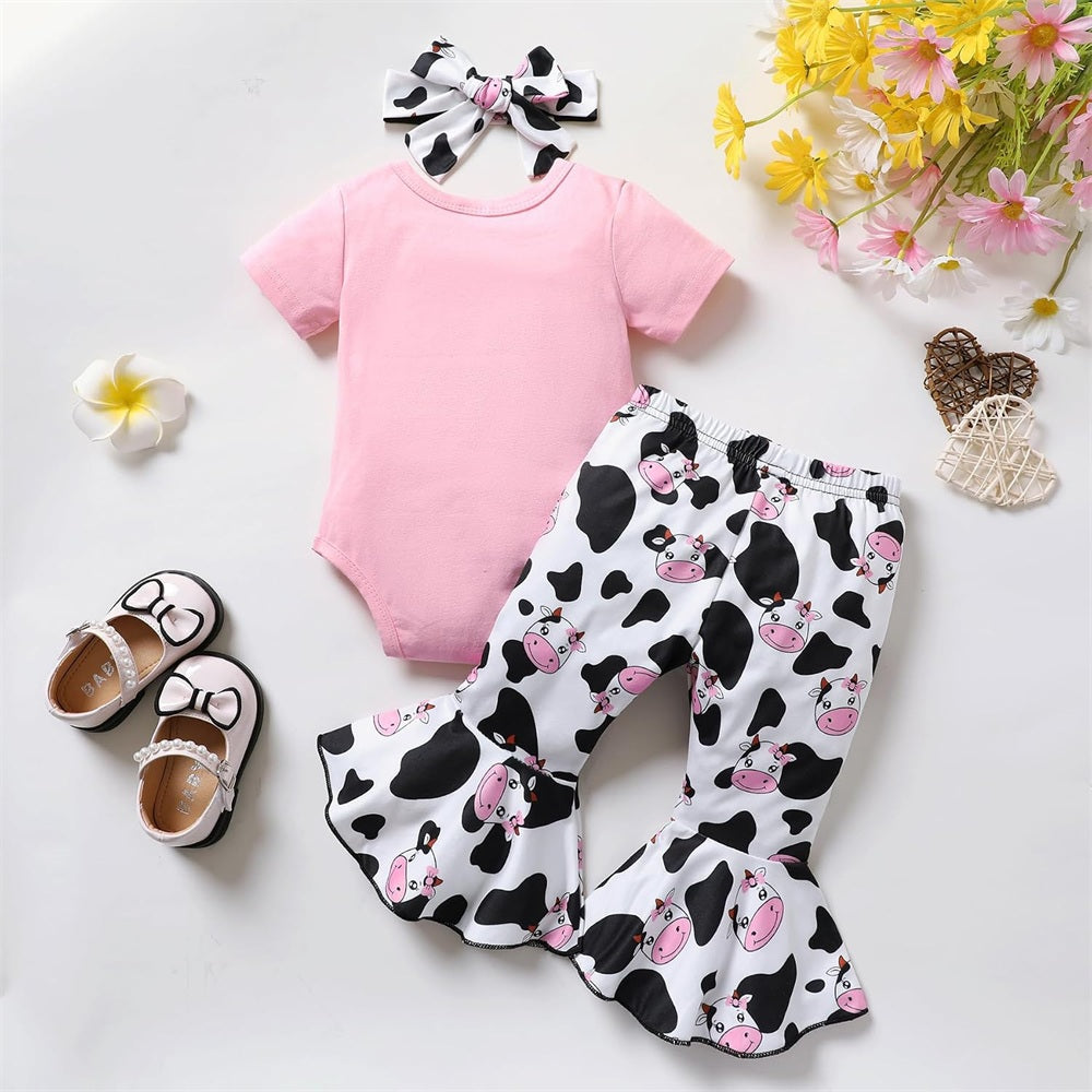 3PCS Holy Cow I'm One Letter Printed Short Sleeve Baby Set