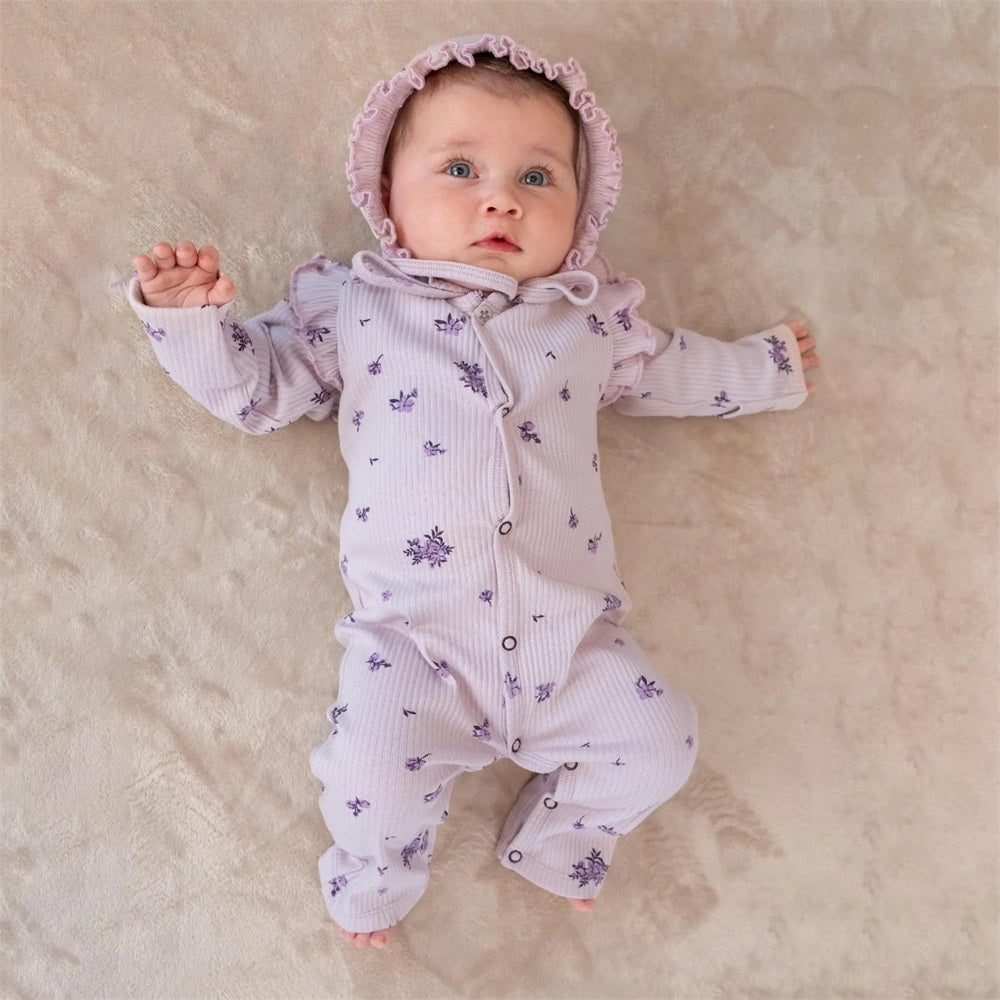 Floral Bundle Print Rib Long Sleeve Baby Jumpsuit