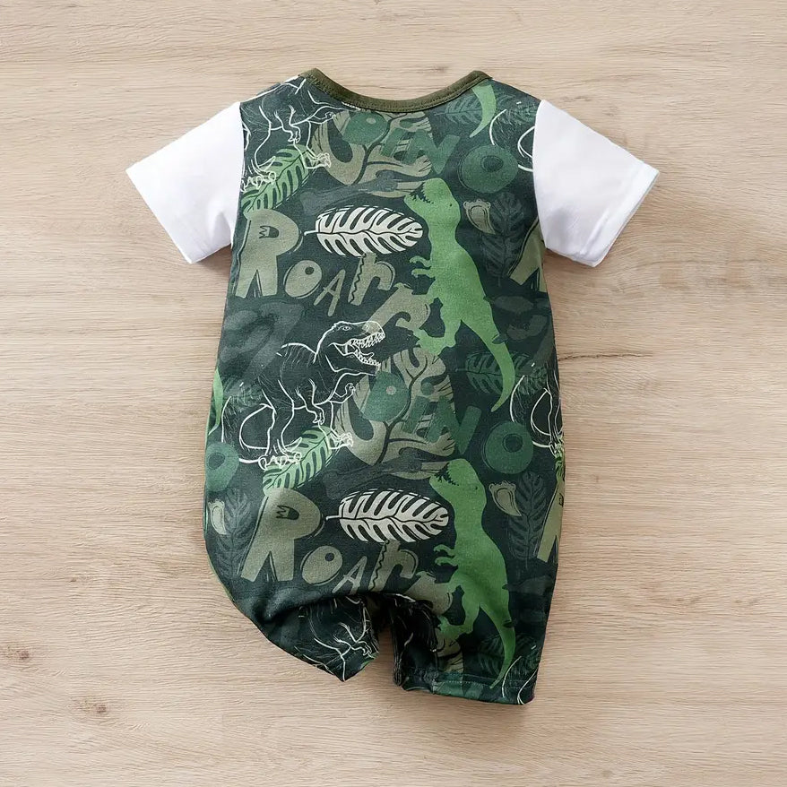 Summer Camouflage Dinosaur Printed Short Sleeve Baby Jumpsuit